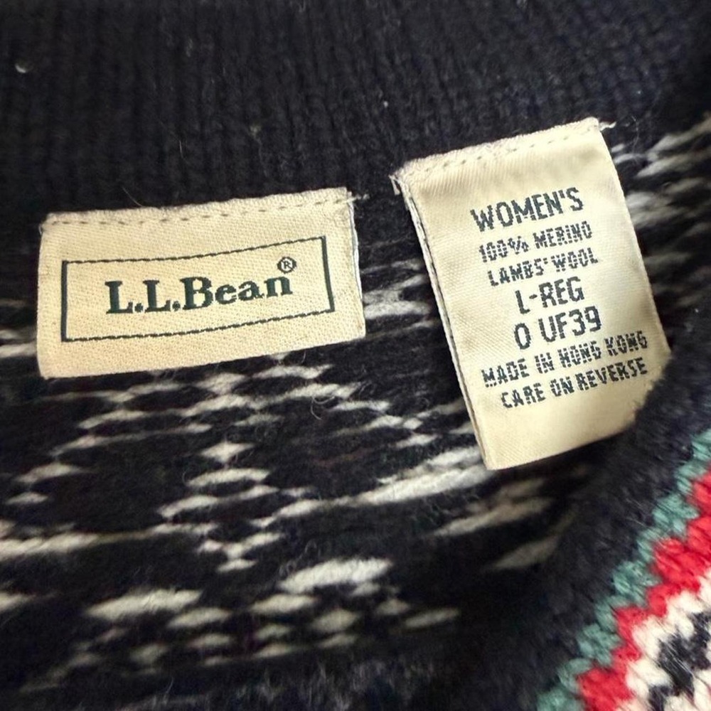 Vintage L.L.Bean 100% Wool Nordic Fair Isle Button Cardigan Sweater L - Picture 5 of 9